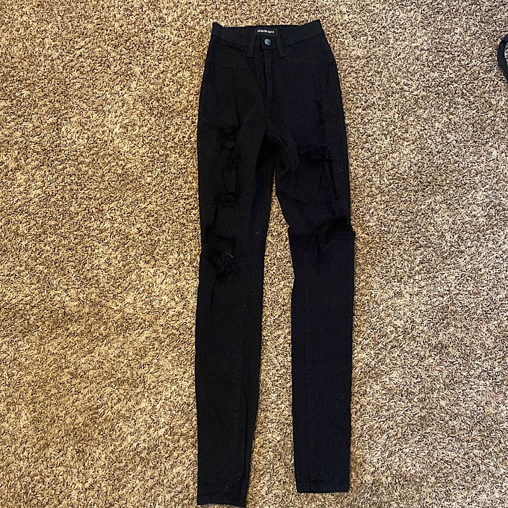 High Waisted Black Distressed Skinny Jeans